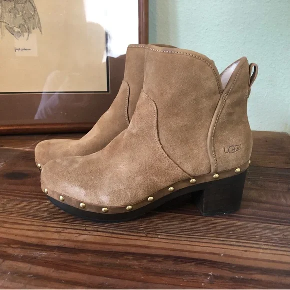 UGG Cam II Suede / Sheepskin Clog Heel Ankle Booties Boots Chestnut US 9… - Picture 3 of 13